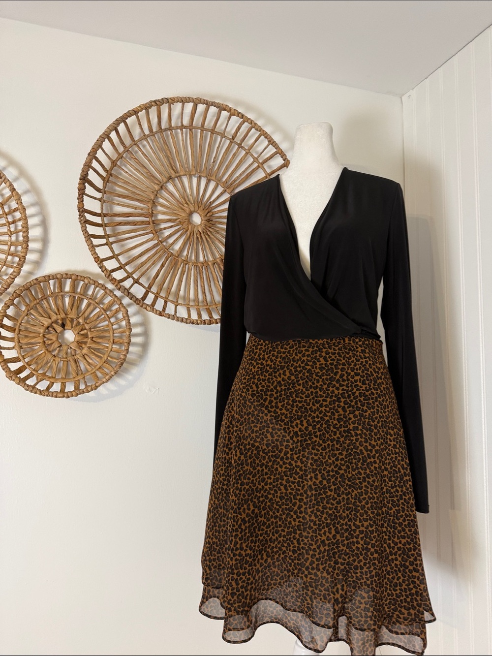 Express Leopard Print Circle Skirt - Brown & Black